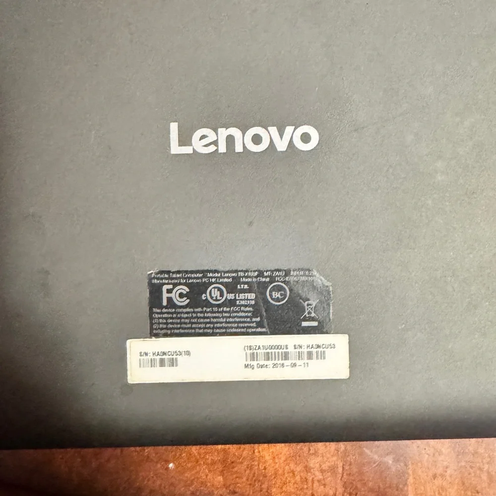 Lenovo Tablet with Black Screen and Blue Frame